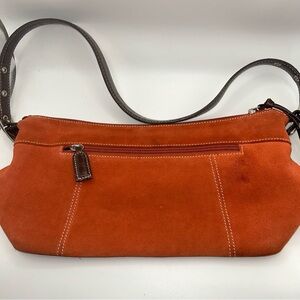Suede rust orange and brown trim shoulder bag